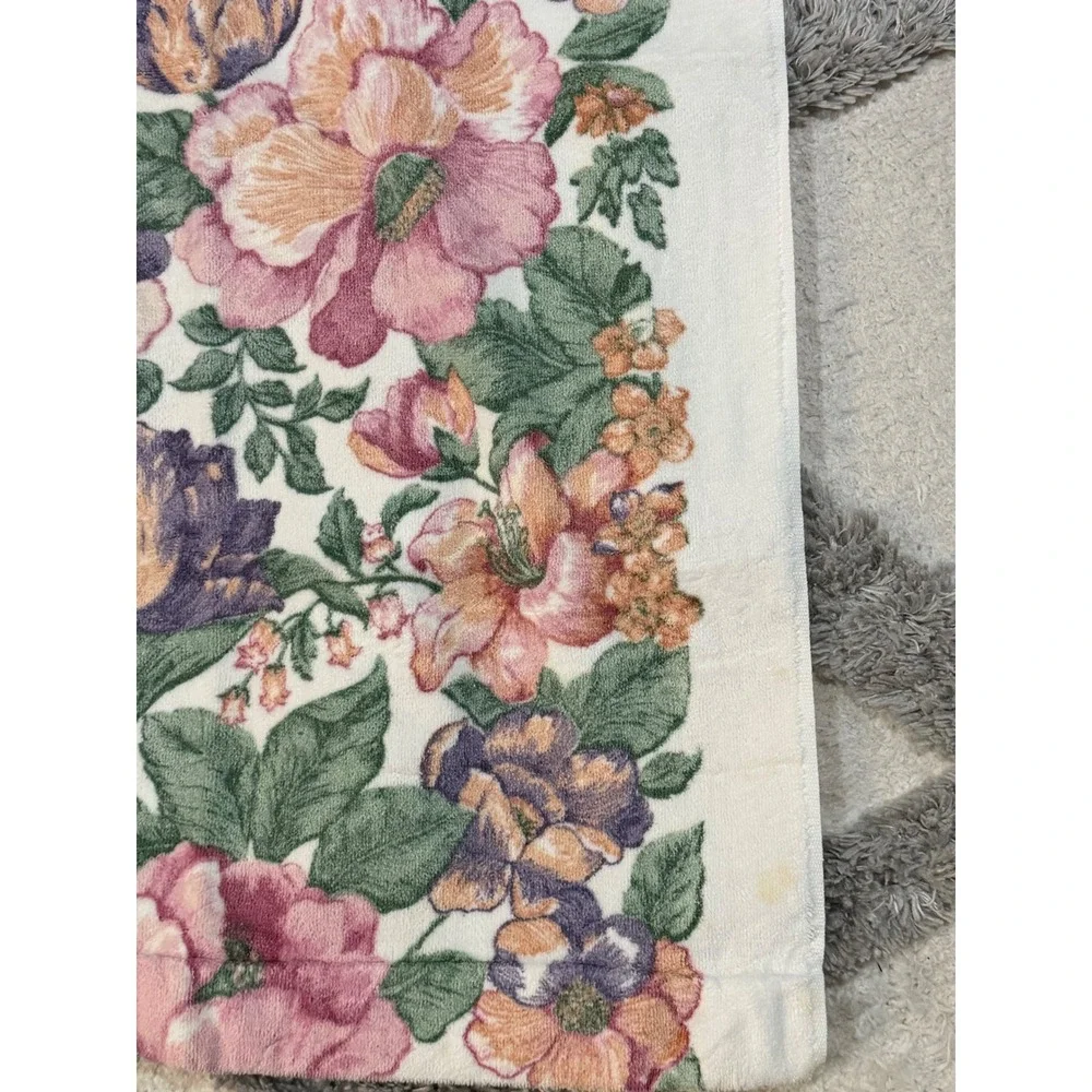 VTG Bath Towels Floral Pink Purple Orange Cream Botanical Garden‎ Set of 3 Retro
